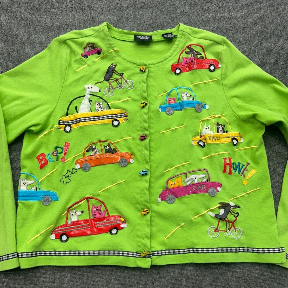 Christina Rotelli Dogs Cats Cottagecore Grandma Cardigan Y2K Vintage Medium